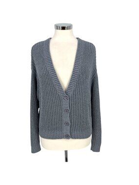 Le Lis V-Neck Knit Button-up Cardigan Sweater Blue Gray Size Small